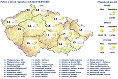 Předpověď počasí v České republice 5.8.2025 s teplotami a srážkami